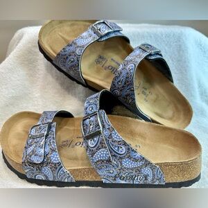 Birkenstock Papillio Sydney Blue Paisley 2 Buckle Size 40 Shoes